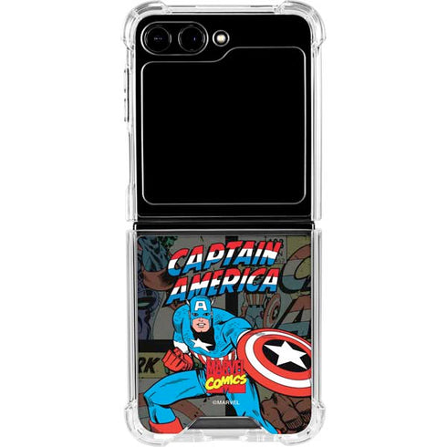 Marvel Classic Comics Captain America Vintage Galaxy Z Flip6 Clear Case
